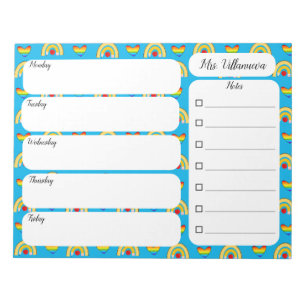 Bloc De Notas Suministros escolares con corazón arcoiris semanal