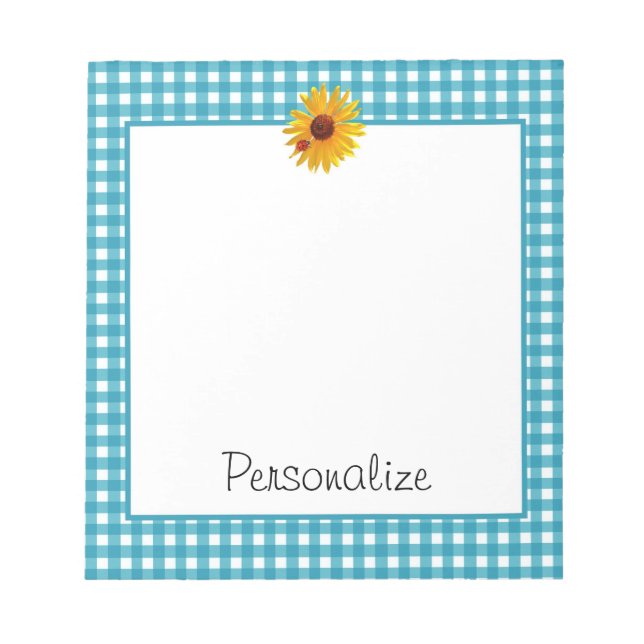 Bloc De Notas Summer Sunflower Gingham Con Nombre (Frente)