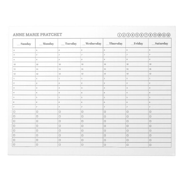Bloc De Notas SUNDAY Inicio Tareas de programación de citas sema (Frente)