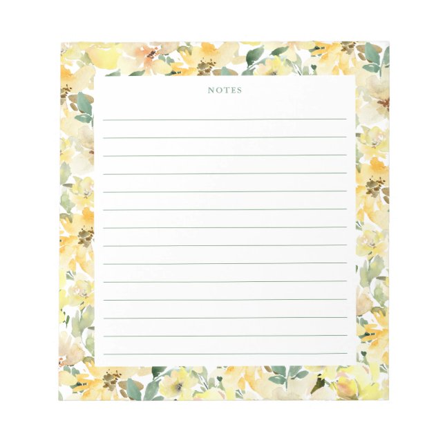 Bloc De Notas Sunny Yellow Watercolor Florals Notepad (Frente)