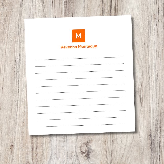 Bloc De Notas Sunset Orange Modern Lined Chic Trendy Monogram  (Subido por el creador)
