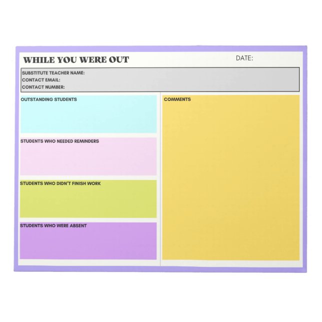 Bloc De Notas Sustituir al profesor mientras estaba fuera del fo (Frente)