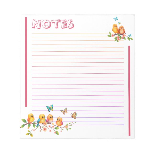Bloc De Notas Sweet Chirpy Yellow Birds & Butterflies Lined (Frente)