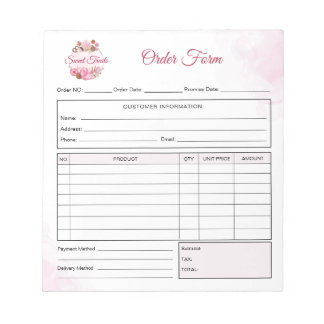 Bloc De Notas Sweet Treats Bakery Order Form Receipt Invoice