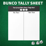 Bloc De Notas Tabla simple de dados de Bunco blanco negro<br><div class="desc">Sencilla mesa de dados de Bunco blanco negro Tally útil para tu grupo Bunco. Sencillamente saque una hoja por cada mesa. ¡El aspecto moderno con tres dados blancos afortunados listos para rodar!</div>