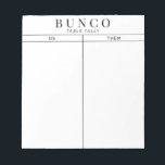 Bloc De Notas Tally de mesa simple de Bunco en blanco y negro<br><div class="desc">Tire una hoja en cada mesa para que la persona mantenga el recuento de la puntuación y racionalice su juego Bunco con estos listos para ir y usar fácilmente las hojas de cuenta rasgadas.</div>