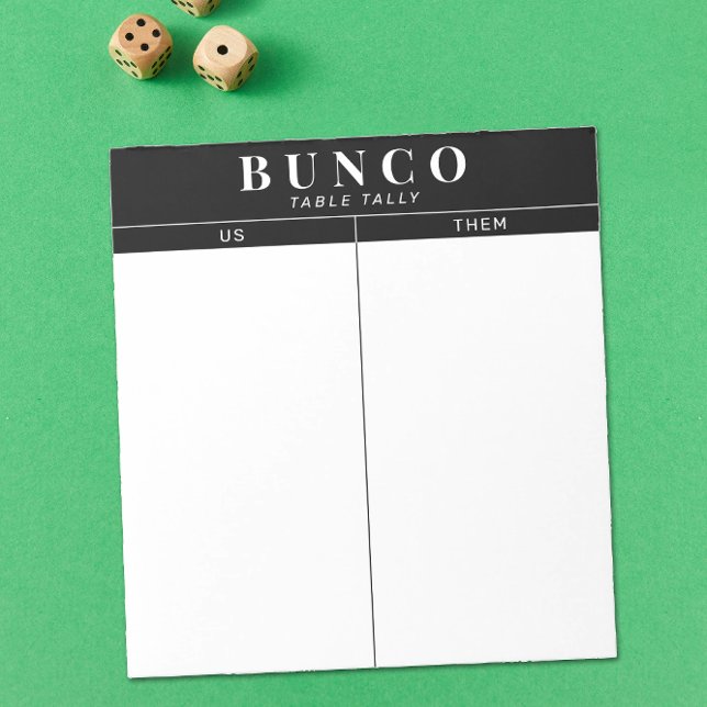 Bloc De Notas Tally de mesa simple de Bunco en blanco y negro (simple white with black accents Bunco dice game table tally tear off sheet notepad)