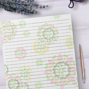 Bloc De Notas Tamaño de letra 8.5 x 11 Floral rosa retro de gran