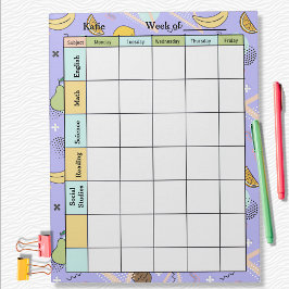 Bloc De Notas Tarea de frutas Memphis púrpura