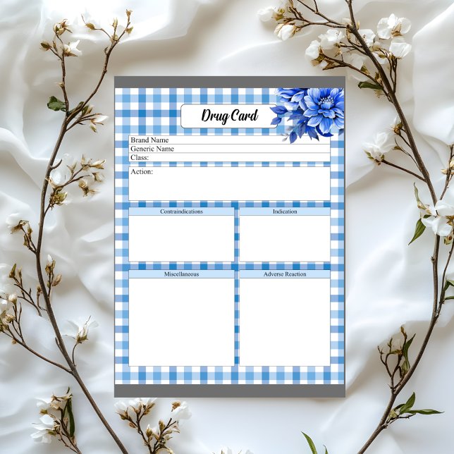 Bloc De Notas Tarjeta de Medicamento de Gingham Floral Azul (Subido por el creador)
