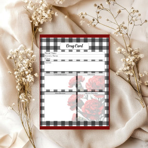 Bloc De Notas Tarjeta de medicamentos de gingham floral en blanc