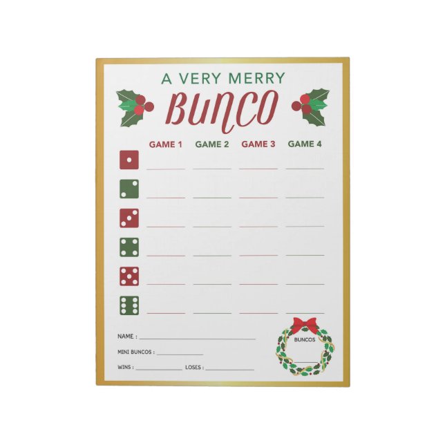 Bloc De Notas Tarjeta de puntuación de juego de Fiesta Bunco par (Lado Izquierdo)