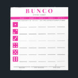 Bloc De Notas Tarjeta de puntuación simple de Bunco rosa y blanc<br><div class="desc">Lleve a cabo tantas cartas de puntuación como sea necesario desde este bloc de notas y racionalice su juego Bunco con estas listas para ir y usar fácilmente hojas de puntuación de desgarros y cada jugador puede fácilmente llevar un registro de sus victorias y pérdidas, así como el cómputo de...</div>