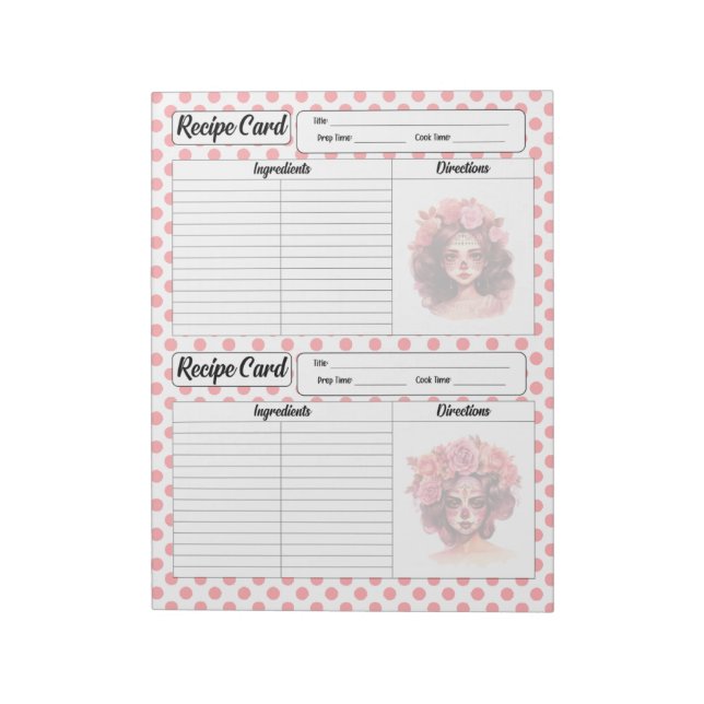 Bloc De Notas Tarjeta de receta de calavera de azúcar (Lado Izquierdo)
