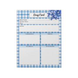 Bloc De Notas Tarjeta Floral Azul Gingham _Drug