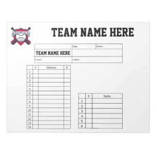 Bloc De Notas Tarjetas de alineación de béisbol