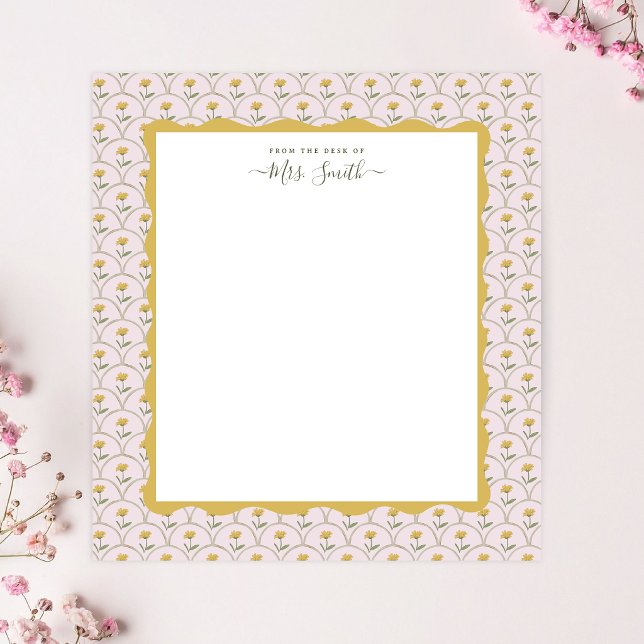 Bloc De Notas Tarjetas de nota elegantes de flores silvestres (Wildflower geometrical and wavy frame personalized note cards)