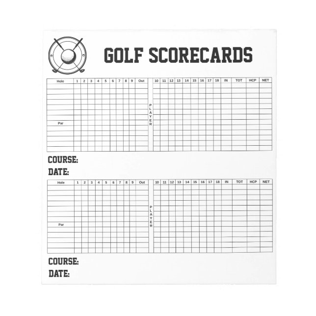 Bloc De Notas Tarjetas de puntuación de golf personalizadas (Frente)