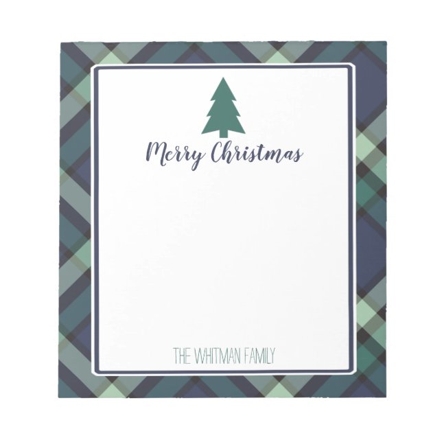 Bloc De Notas Tartan Plaid Christmas, Navy and Green Holiday (Frente)