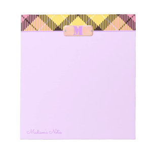 Bloc De Notas Tartan Rosa Chic Nombre Monograma Personalizado Li