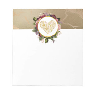 Bloc De Notas Te amo el corazón dorado con marco floral