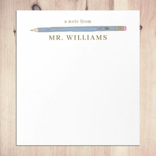 Bloc De Notas Teacher Gift Custom Illustrated Blue Pencil