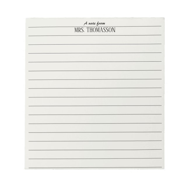 Bloc De Notas Teacher Notepad lined paper with "a note from"  (Frente)