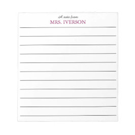Bloc De Notas teacher Notepads Simple lined paper "a note from"
