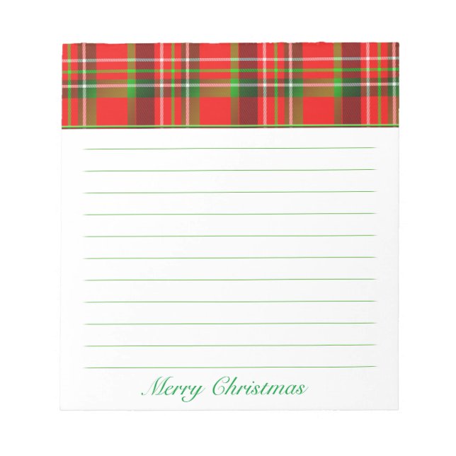 Bloc De Notas Tema de Navidades del patrón Tartán rojo y verde (Frente)