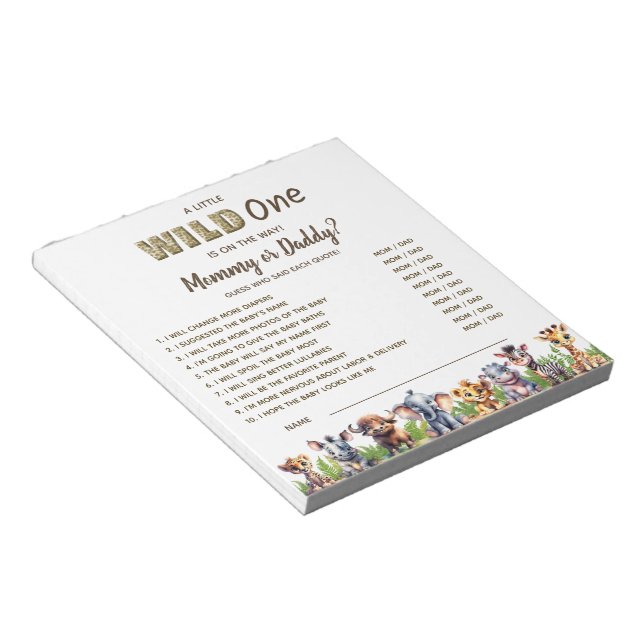 Bloc De Notas Tema Safari Juego de Baby Shower Adivina quién (Lado Derecho)