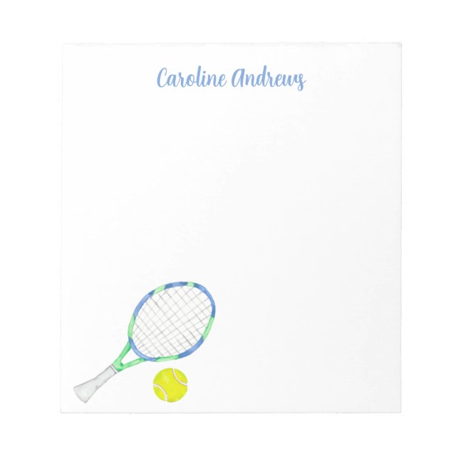 Bloc De Notas Tenis azul y verde acuarela personalizada (Frente)