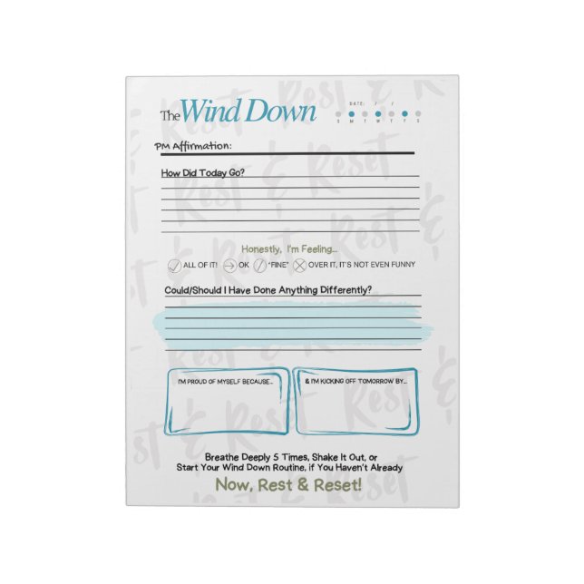 Bloc De Notas The WIND DOWN – 5-Minute Evening Journal Notepad (Lado Izquierdo)