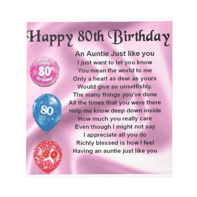 Bloc De Notas Tía Poema - 80 cumpleaños (Frente)