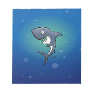 Bloc De Notas Tiburón Divertido Sonriendo sobre Fondo Azul