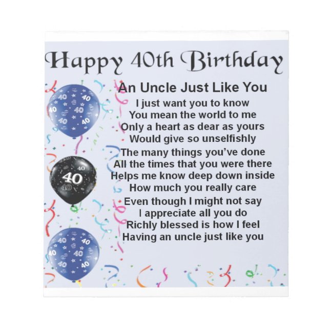 Bloc De Notas Tío Poema - Cumpleaños 40 (Frente)