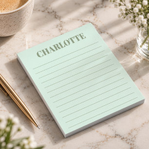 Bloc De Notas Tipografía Negrita Personalizada Verde Salvia Raya