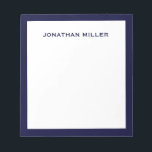 Bloc De Notas Tipografía simple de la Marina Blanca<br><div class="desc">Un cuaderno profesional con un diseño minimalista en azul marino y blanco. Nombre de monograma personalizado sobre un fondo blanco simple,  enmarcado por un borde naval. Personalice el uso de los campos proporcionados o utilice el botón "mensaje" para ponerse en contacto con el diseñador para obtener ayuda.</div>