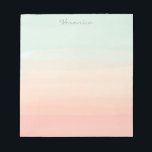 Bloc De Notas Tiras de color de agua pastel Green Peach Personal<br><div class="desc">Este elegante panel de papel personalizado cuenta con hermosas franjas acuáticas abstractas en tonos pastel de cristal de mar y coral de durazno. Personalízalo con tu nombre en escritura manuscrita. Gran idea de regalo.</div>