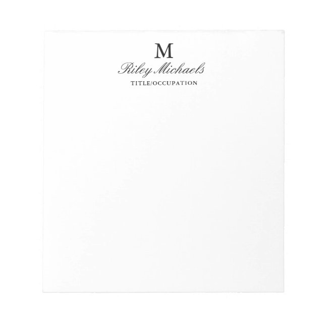 Bloc De Notas Título de monograma elegante negro simple (Frente)