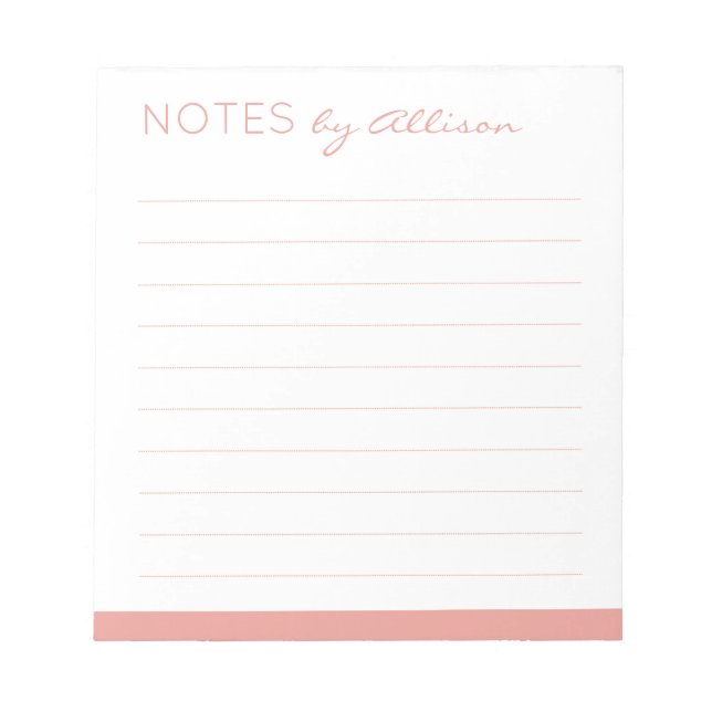 Bloc De Notas Título personalizado "Notas de" Rosa Claro Rayado (Frente)