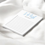 Bloc De Notas To Do List Brussel Script Blue Notepad<br><div class="desc">Lista de tareas sencillas con el guión de nombre y pincel.</div>