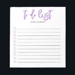 Bloc De Notas To Do List Brussel Script Purple Notepad<br><div class="desc">Lista de tareas sencillas con el guión de nombre y pincel.</div>