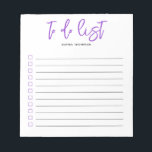 Bloc De Notas To Do List Brussel Script Purple Notepad<br><div class="desc">Lista de tareas sencillas con el guión de nombre y pincel.</div>