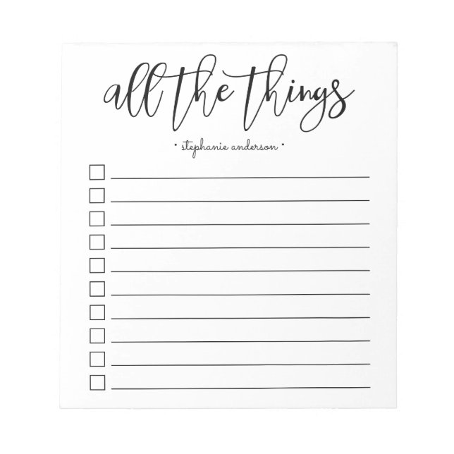 Bloc De Notas Todas las cosas a mano personalizadas (Frente)