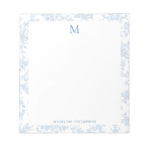 Toile Botánico Clásico Monograma Azul Francés