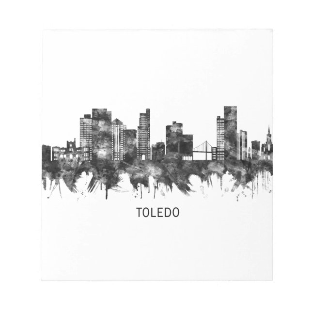 Bloc De Notas Toledo Ohio Skyline BW (Frente)