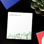 Bloc De Notas Tonos suaves de vegetación verde desde el escritor<br><div class="desc">Nota relajante con vegetación en tonos suaves de verde para un terapeuta, psicólogo o similar. En la parte superior, desde el escritorio de y su nombre en elegantes letras verdes. En la parte inferior, una hilera asimétrica de vegetación en tonos verde suave le confiere un aire apacible. Boletín de verde...</div>