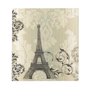 Bloc De Notas Torre Eiffel beige elegante de París del damasco