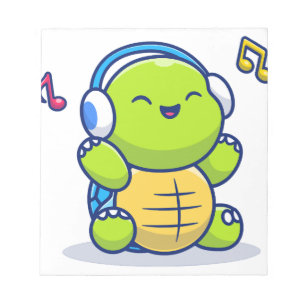 Bloc De Notas Tortuga Adorable Escuchando Música Con Auriculares