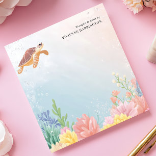 Bloc De Notas Tortuga marina acuarela coral personalizada
